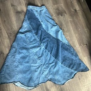 High waisted maxi denim skirt